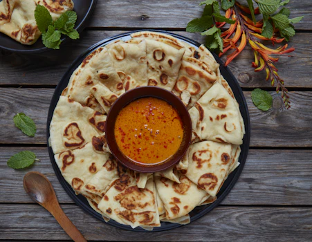 Photo of Tray of Naan & Masala Sauce