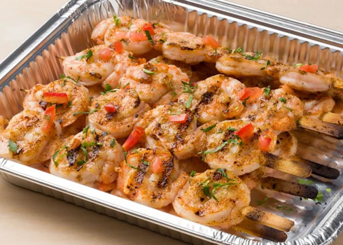 Photo of Tray of Skewered Shrimp Protein Only