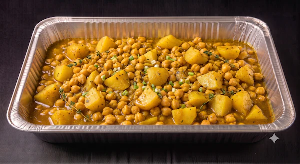 Photo of Half Tray of Curry Chana & Potatoes