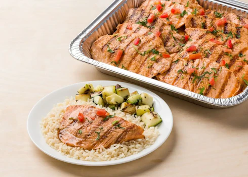 Photo of Tray of Grilled Salmon Plates