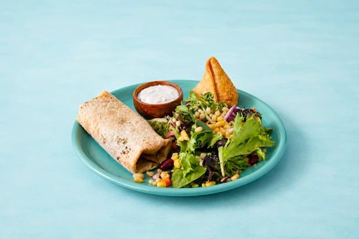 Photo of Karahi Paneer Kati Roll With Samosa + Chopped Salad