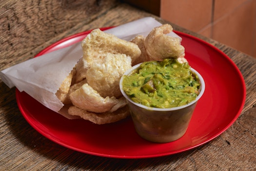 Photo of Tray of Guacamole and Chicharrón