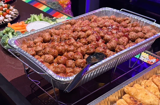 Photo of Full Pan of Sweet & Savory Cocktail Meatballs