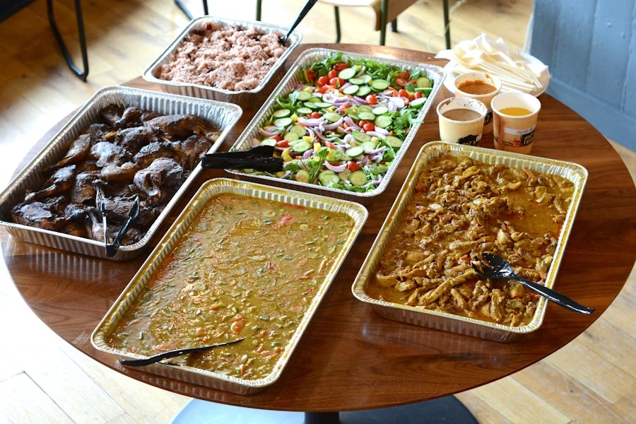 M&M Catering Corporate Catering and Group Ordering located at 3034 60th Ave, Oakland, CA 94605, USA. M&M Catering's top menu items include Canned Soda, Full Tray of Honey Cornbread, Half Tray of Mixed Green Salad.